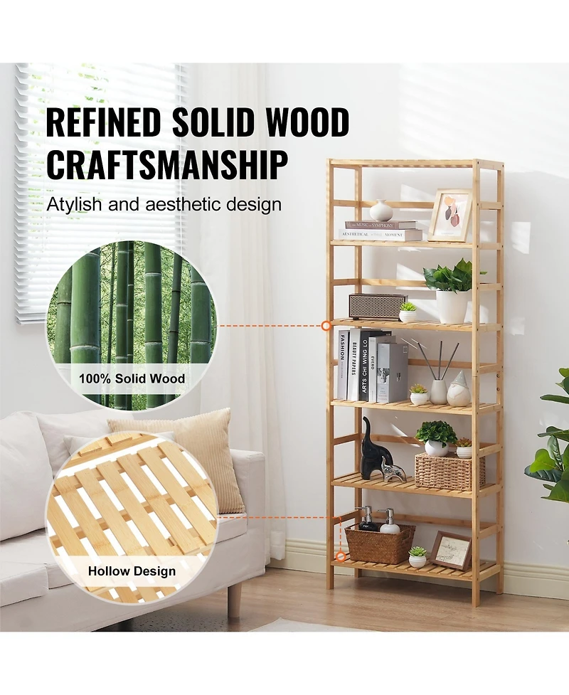 Sugift 6-Tier Bamboo Open Bookshelf Display Storage Rack with Anti-Tip Kit