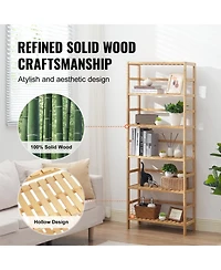 Sugift 6-Tier Bamboo Open Bookshelf Display Storage Rack with Anti-Tip Kit