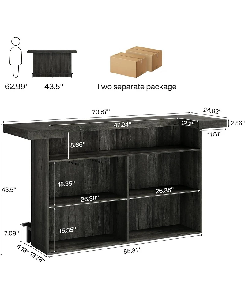 Tribesigns 4-Tier Bar Table, 70.9-Inch Large Wooden Home Bar Unit with Storage Shelves