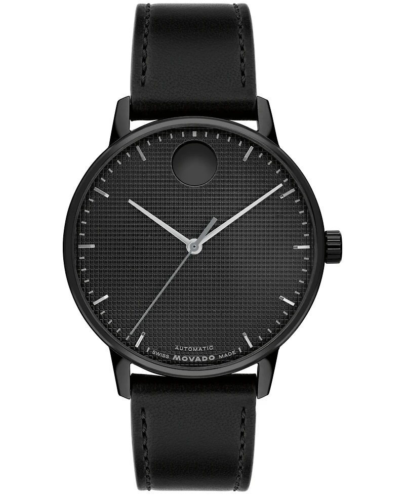 Movado Men's Movado Face Automatic Black Leather Watch 39mm