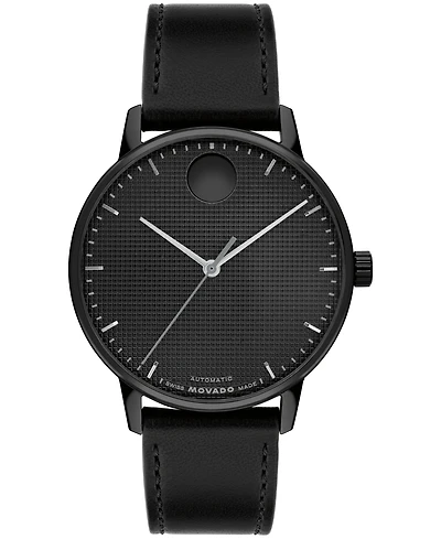 Movado Men's Movado Face Automatic Black Leather Watch 39mm