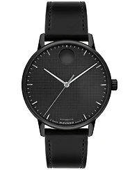 Movado Men's Movado Face Automatic Black Leather Watch 39mm