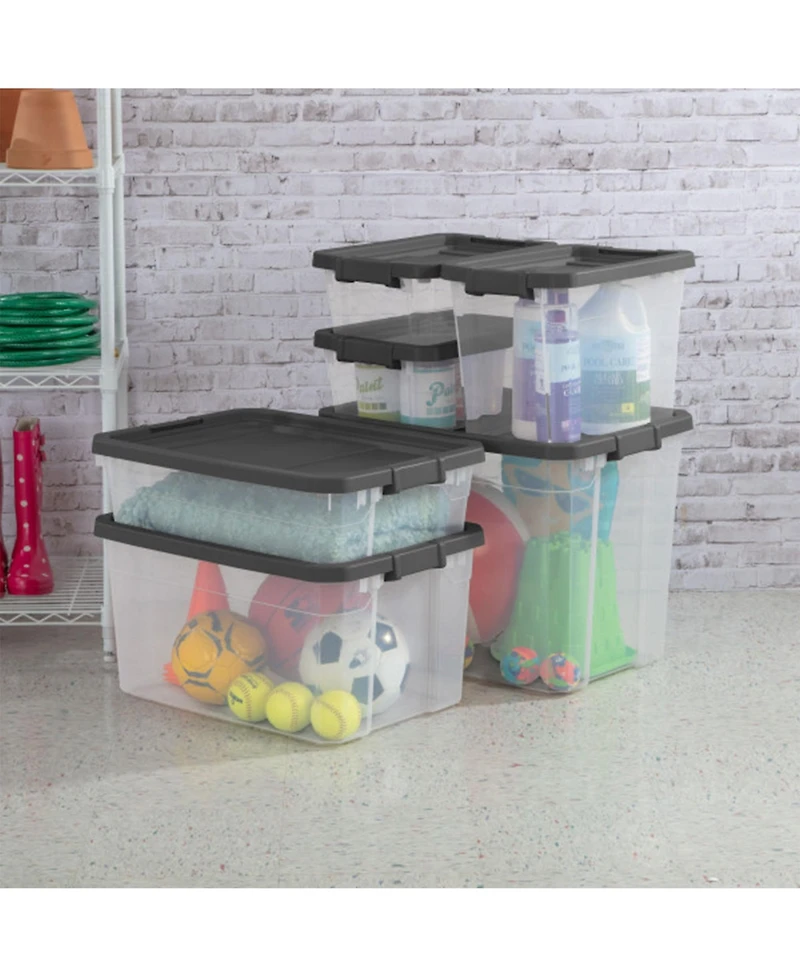 Sterilite 40 Quart Plastic Storage Bin Tote and Latch Lid, 6 Pack, Gray