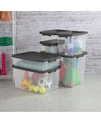 Sterilite 40 Quart Plastic Storage Bin Tote and Latch Lid, 6 Pack, Gray