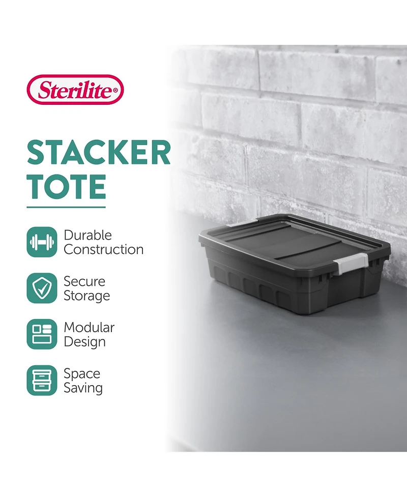Sterilite 10 Gallon Industrial Stacker Storage Totes w/ Gray Clip Lids (6 Pack)