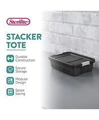 Sterilite 10 Gallon Industrial Stacker Storage Totes w/ Gray Clip Lids (6 Pack)