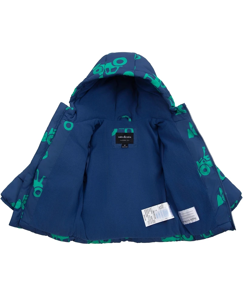Rokka&Rolla Toddler Boys Hudson Tractor Print Fleece Lined Puffer Jacket