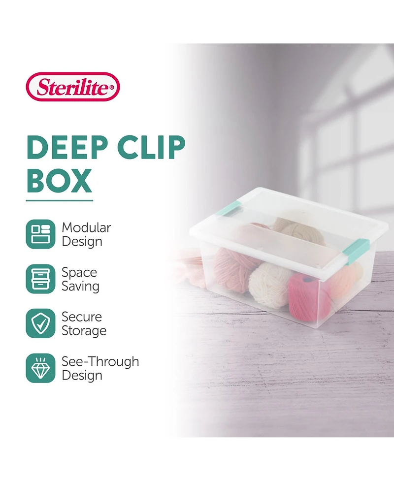 Sterilite 64 Quart Latching Storage Tote Box (12 Pack) and Deep Clip Box (4 Pack)