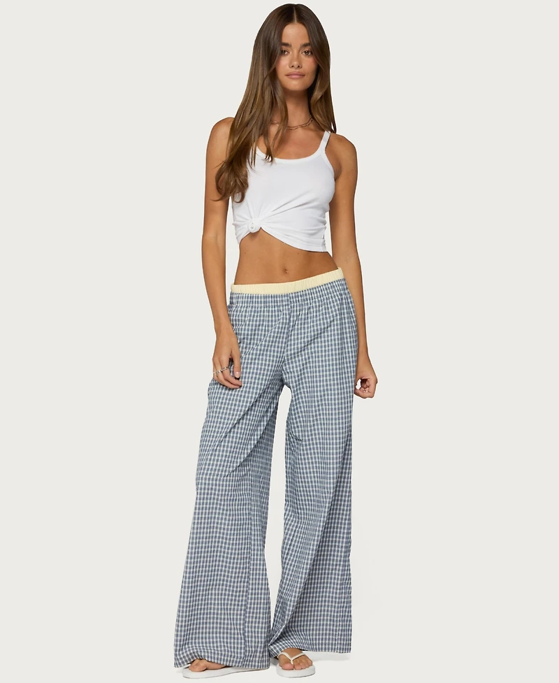 Edikted Women's Indya Contrast Plaid Wide Leg Pants