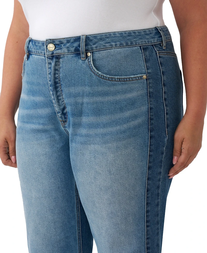 Seven7 Plus Pieced Straight High-Rise Colorblock Jeans
