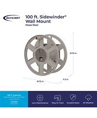 Suncast Sidewinder 100 Foot Wall Mount Garden Yard Outdoor Hose Reel, Taupe