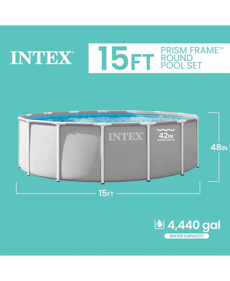 Intex Prism Frame 15ft x 48in Premium Above Ground Pool Set with Filter Pump