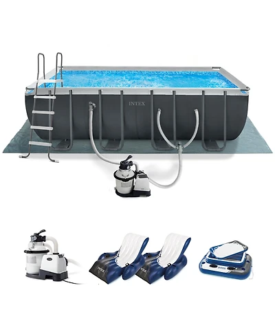 Intex 18ft x 9ft x 52in Ultra Xtr Rectangular Pool, Floats (2 Pack), and Cooler