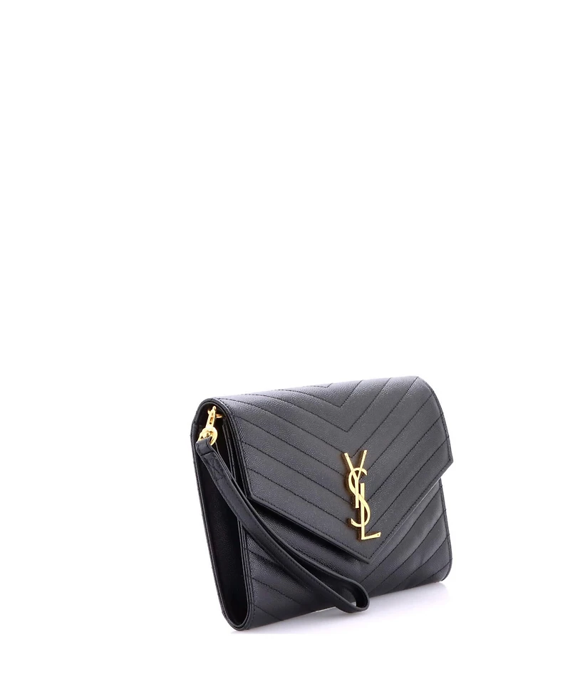 Pre-Owned Saint Laurent Classic Monogram Envelope Wristlet Clutch Matelasse Chevron Leather