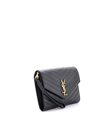 Pre-Owned Saint Laurent Classic Monogram Envelope Wristlet Clutch Matelasse Chevron Leather