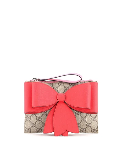 Pre-Owned Gucci Children's Bow Wristlet Clutch Gg Coated Canvas with Leather