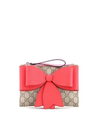 Pre-Owned Gucci Children's Bow Wristlet Clutch Gg Coated Canvas with Leather