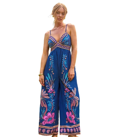 Cupshe Women's Boho Floral Print Spaghetti Strap Wide Leg Jumpsuit