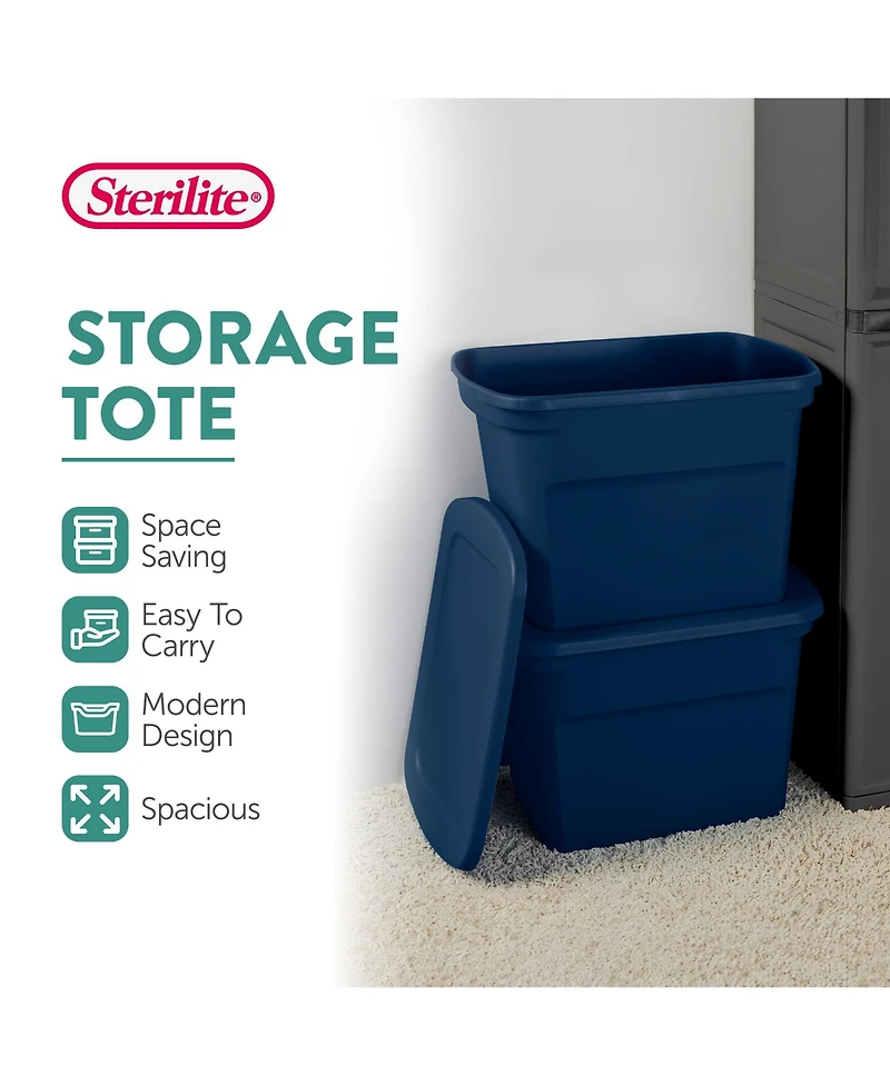 Sterilite Classic Lidded Stackable 18 Gal Storage Tote Container, Blue