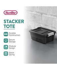 Sterilite 4 Gallon Industrial Storage Totes with Latch Clip Lids, 6 Pack, Black