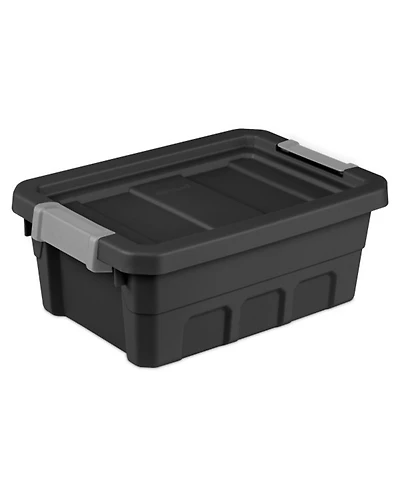 Sterilite 4 Gallon Industrial Storage Totes with Latch Clip Lids, 6 Pack, Black