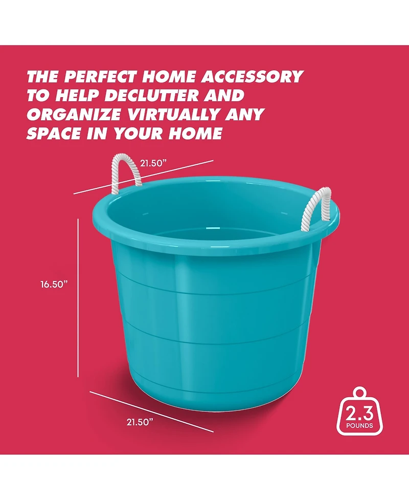 Life Story 17 Gallon Round Open Storage Bucket with Rope Handles, Teal, 8 Pack