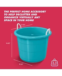 Life Story 17 Gallon Round Open Storage Bucket with Rope Handles, Teal, 8 Pack