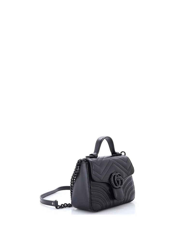 Pre-Owned Gucci Mini Gg Marmont Monochrome Top Handle Flap Bag Matelasse Leather