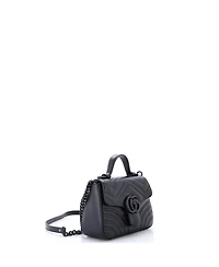 Pre-Owned Gucci Mini Gg Marmont Monochrome Top Handle Flap Bag Matelasse Leather