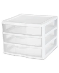 Sterilite Clear Plastic Stackable Small 3 Drawer Storage System, White, (9 Pack)