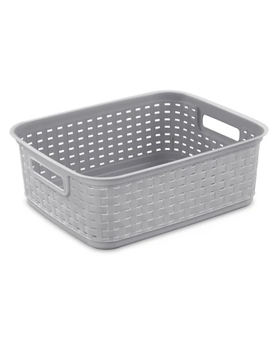 Sterilite Short Weave Wicker Pattern Storage Container Basket, Gray (18 Pack)