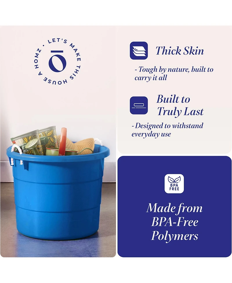 Homz 18 Gal Plastic Open Storage Round Utility Tub with Handles