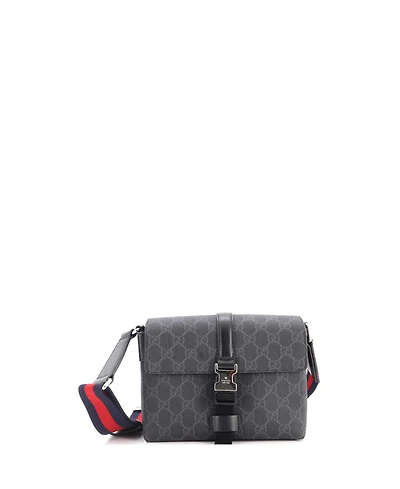 Pre-Owned Gucci Mini Front Buckle Web Messenger Bag Gg Coated Canvas