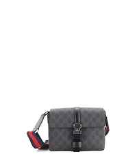 Pre-Owned Gucci Mini Front Buckle Web Messenger Bag Gg Coated Canvas