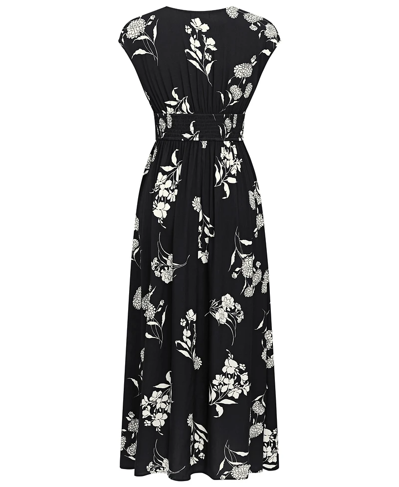 Cupshe Women's Black White Floral Cap Sleeve Midi Dress