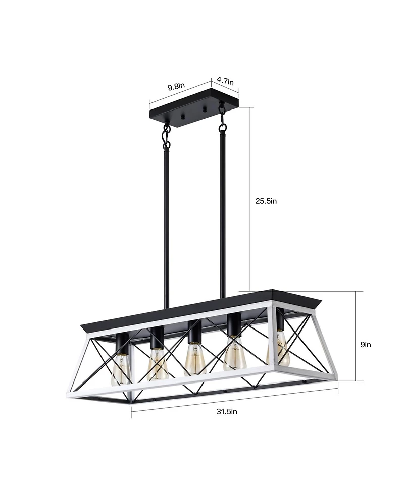 Clihome 32" Rectangle Industrial 5-Light Pendant Chandelier With Adjustable Hanging Light