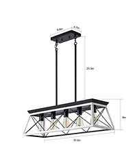 Clihome 32" Rectangle Industrial 5-Light Pendant Chandelier With Adjustable Hanging Light