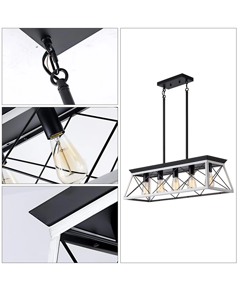Clihome 32" Rectangle Industrial 5-Light Pendant Chandelier With Adjustable Hanging Light