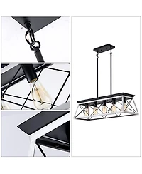 Clihome 32" Rectangle Industrial 5-Light Pendant Chandelier With Adjustable Hanging Light