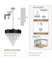 Clihome 18" Modern Crystal Chandelier with Imitation Velvet Anti-Glare Shade (Bulb Not Included)