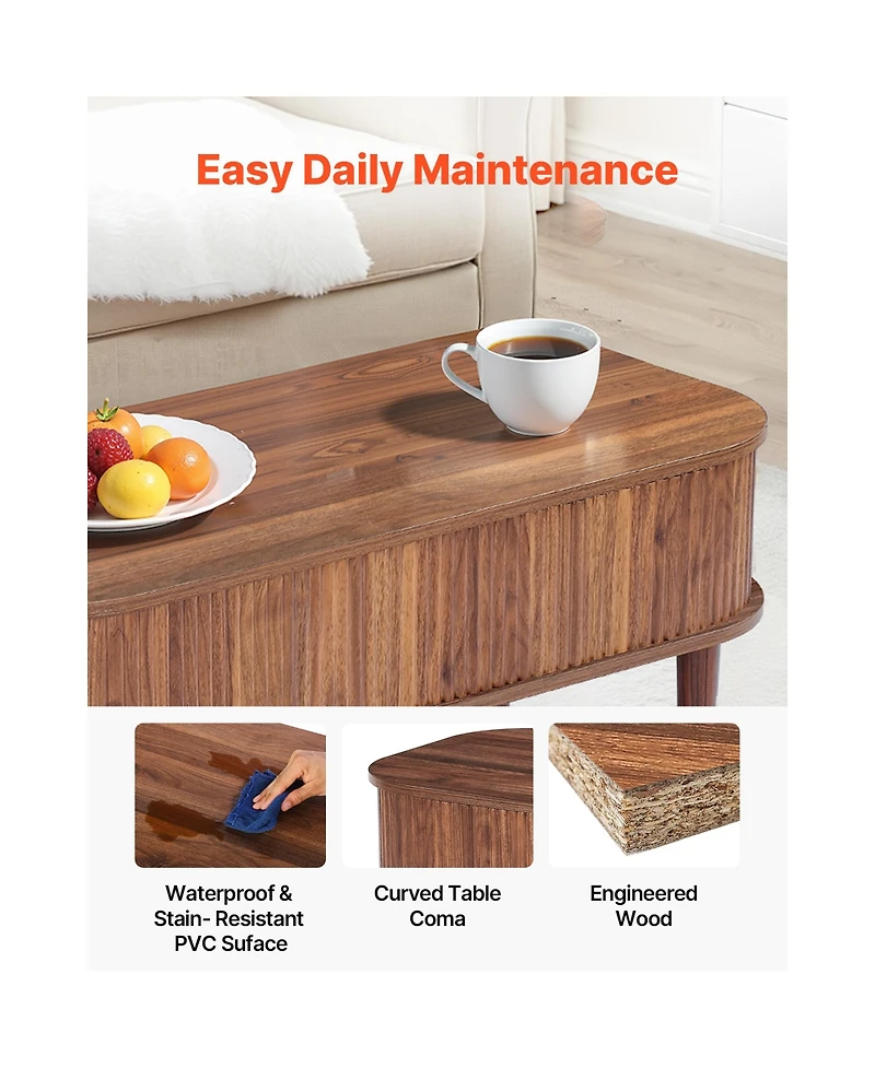 Sugift 39.4 Inch Fluted Oval Lift Top Coffee Table with 3 Hidden Storage Compartments