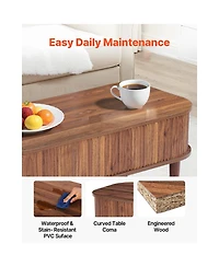 Sugift 39.4 Inch Fluted Oval Lift Top Coffee Table with 3 Hidden Storage Compartments