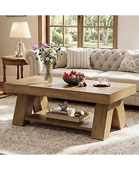 Tribesigns 55.1" Farmhouse Coffee Table with Storage Shelf