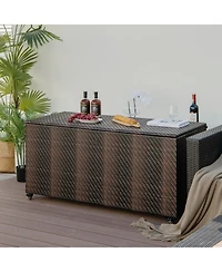 Mecale 96-Gallon Wicker Deck Box on Wheels, Rolling Patio Cushion Storage