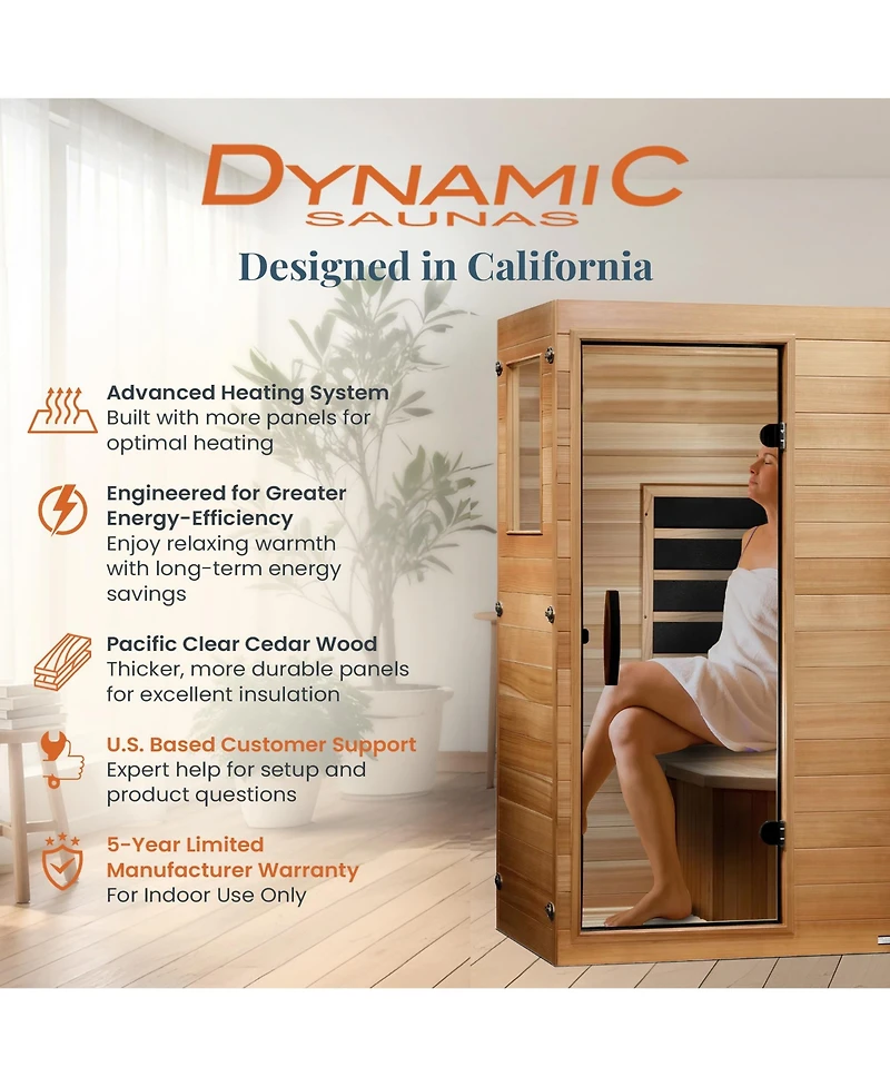 Dynamic Saunas Elite 1 Person Compact Ultra Low Emf Far Infrared Home Sauna