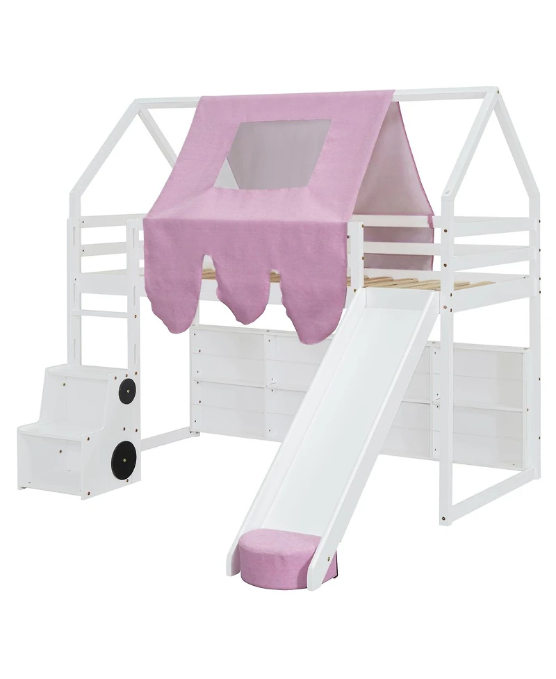 Streamdale Furniture Wooden Loft Bed House with Tent