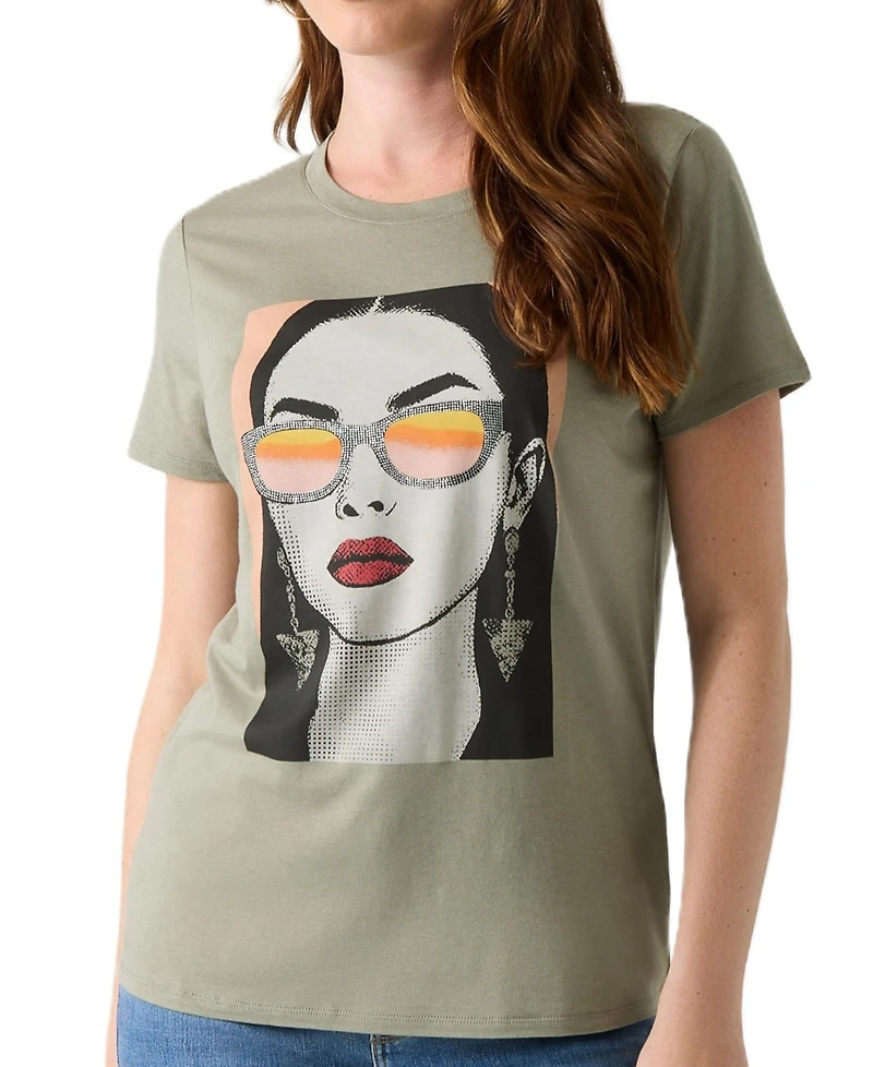 Guess Women's Sunglass Mood Easy Retro Graphic T-Shirt