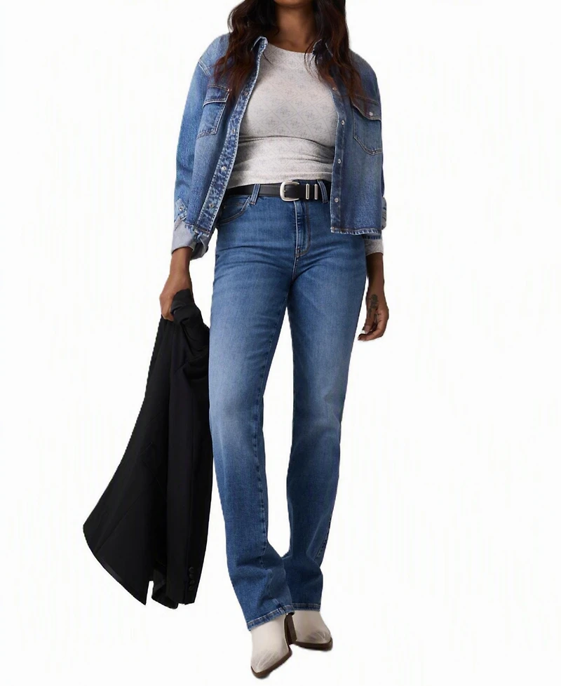 Guess Women's Straight Mid-Rise Straight-Leg Stretch Denim Jeans