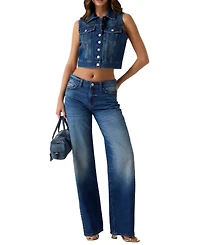 Guess Women's Jill Cropped Studded Button-Front Denim Vest
