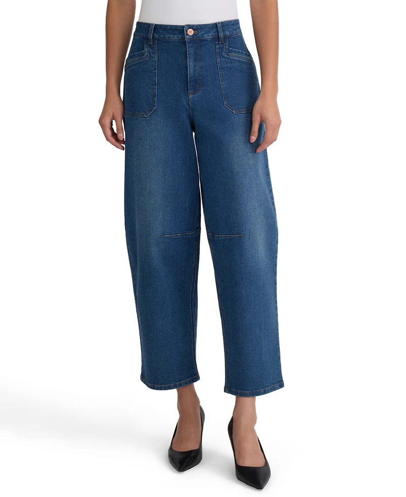 Jones New York Petite Barrel High-Rise Cropped Barrel-Leg Jeans